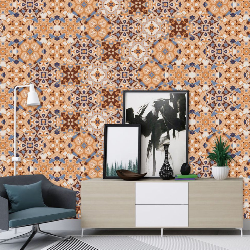 Boho Floral Wallpaper Panel Set PVC Peel and Stick Orange-Blue Wall Decor for Home Clearhalo 'Wall Decor' 'Wallpaper' 1424924