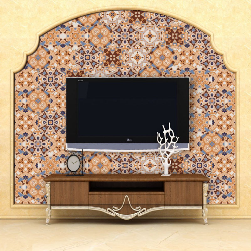 Boho Floral Wallpaper Panel Set PVC Peel and Stick Orange-Blue Wall Decor for Home Clearhalo 'Wall Decor' 'Wallpaper' 1424925