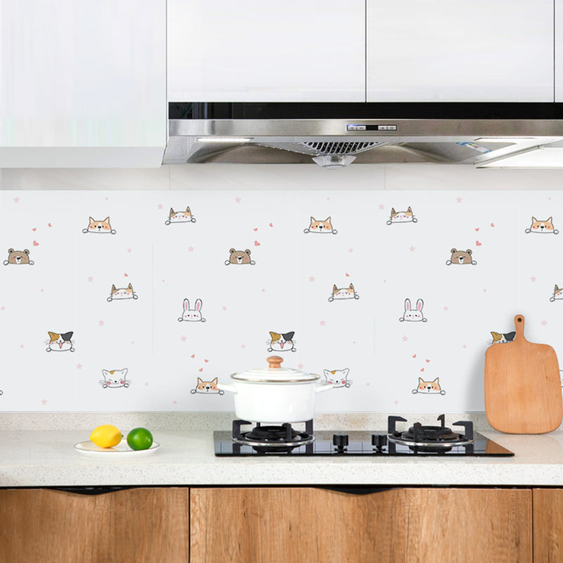 Stain Resistant Kitten Wallpaper PVC Novelty Peel and Stick Wall Decor for Kitchen White Clearhalo 'Wall Decor' 'Wallpaper' 1424928