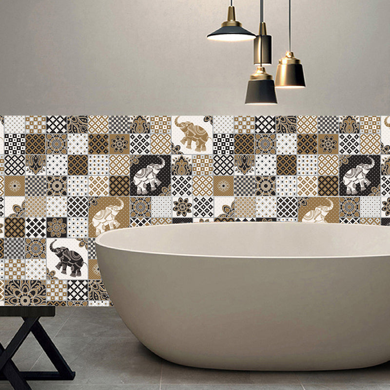 Brown Bohemian Wallpaper Panel 10.8-sq ft Elephant and Geometric Print Wall Decor, Peel and Stick Clearhalo 'Modern wall decor' 'Modern' 'Wallpaper' Wall Decor' 1424935