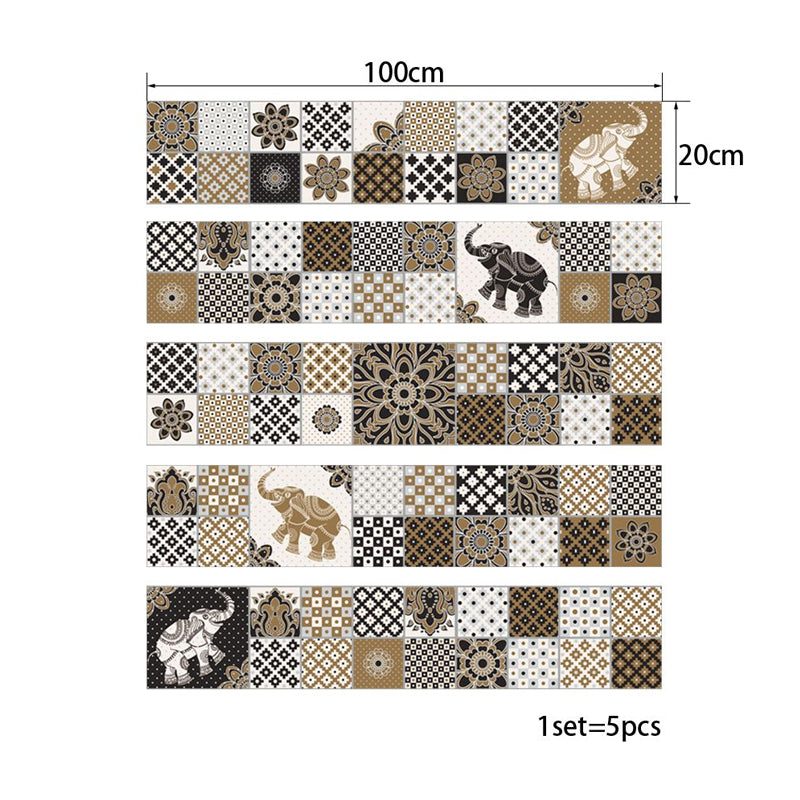 Brown Bohemian Wallpaper Panel 10.8-sq ft Elephant and Geometric Print Wall Decor, Peel and Stick Clearhalo 'Modern wall decor' 'Modern' 'Wallpaper' Wall Decor' 1424936