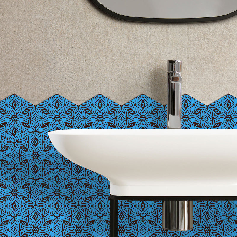 Blue Petals Wallpaper Panels Peel and Paste Bohemia Bathroom Wall Covering (12 Pieces) Blue Clearhalo 'Wall Decor' 'Wallpaper' 1424982