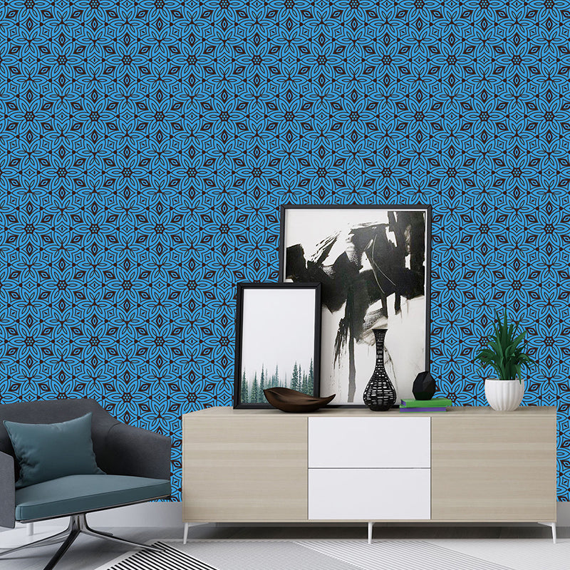 Blue Petals Wallpaper Panels Peel and Paste Bohemia Bathroom Wall Covering (12 Pieces) Clearhalo 'Wall Decor' 'Wallpaper' 1424983