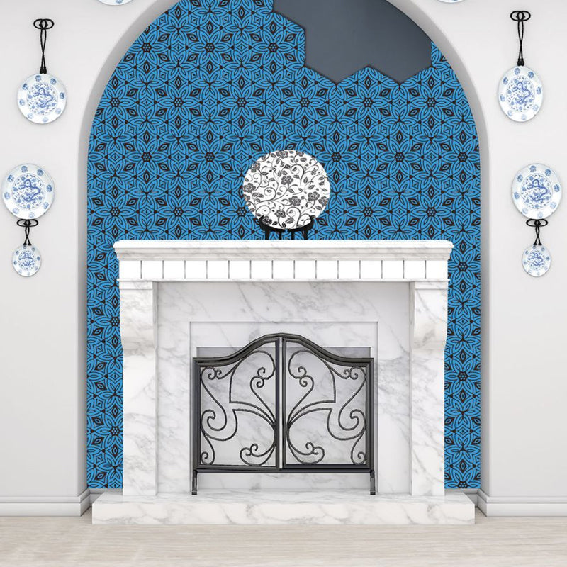 Blue Petals Wallpaper Panels Peel and Paste Bohemia Bathroom Wall Covering (12 Pieces) Clearhalo 'Wall Decor' 'Wallpaper' 1424984