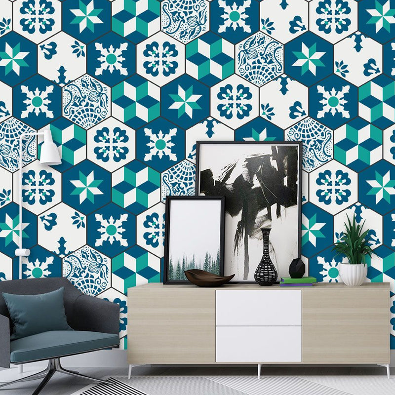 Bohemian Seamless Pattern Wallpaper Panel Blue-Green Geometric Wall Decor, Peel Off Clearhalo 'Wall Decor' 'Wallpaper' 1424988