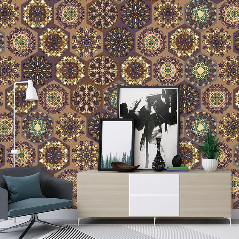 Bohemia Floral Printed Stick Wallpaper Panel Brown Living Room Wall Covering, 5.9-sq ft Clearhalo 'Wall Decor' 'Wallpaper' 1425008