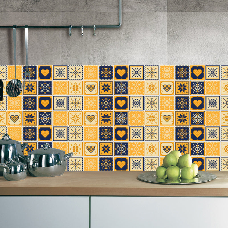 Boho Flower Tile Wallpaper Panel for Kitchen 2.2-sq ft Wall Decor in Yellow-Blue, Stick On Clearhalo 'Wall Decor' 'Wallpaper' 1425014