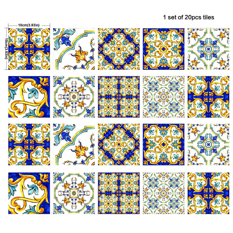 Moroccan Tile Adhesive Wallpaper Panel Set Yellow-Blue Boho Chic Wall Art for Living Room Clearhalo 'Wall Decor' 'Wallpaper' 1425039