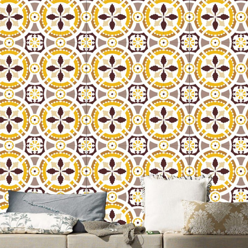 Seamless Circle Pattern Wallpaper Panel Boho Self-Adhesive Kitchen Wall Art, 8.6-sq ft Purple-Yellow Clearhalo 'Wall Decor' 'Wallpaper' 1425050