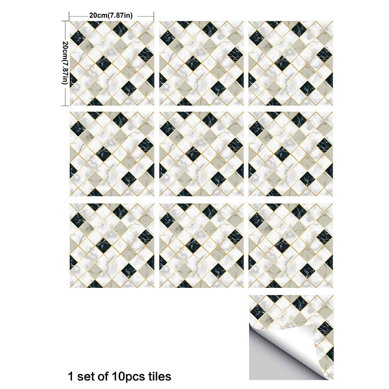 Modern Squares Tile Wallpaper Panels Black-White Stick On Wall Decor for Kitchen Clearhalo 'Wall Decor' 'Wallpaper' 1425125