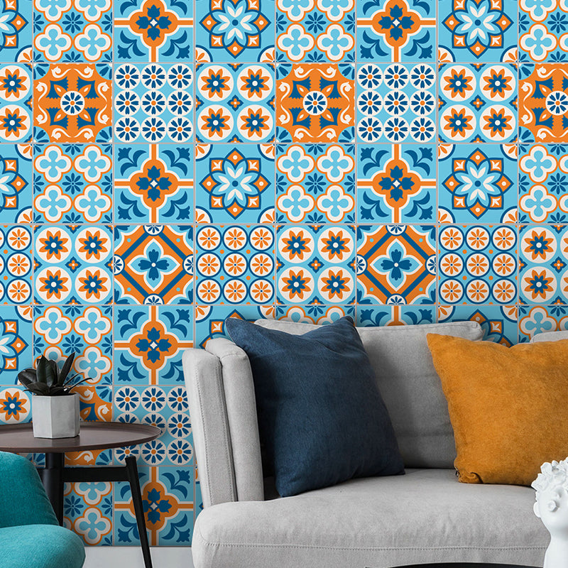 Orange-Blue Mandala Wallpaper Panel Peel and Stick Bohemian Style Restroom Wall Decor Orange-Blue Clearhalo 'Wall Decor' 'Wallpaper' 1425145