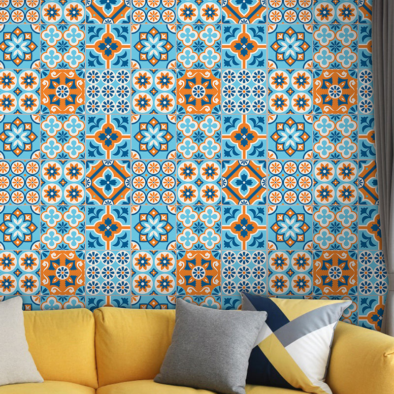 Orange-Blue Mandala Wallpaper Panel Peel and Stick Bohemian Style Restroom Wall Decor Clearhalo 'Wall Decor' 'Wallpaper' 1425146