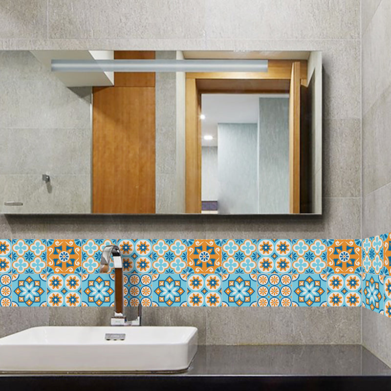 Orange-Blue Mandala Wallpaper Panel Peel and Stick Bohemian Style Restroom Wall Decor Clearhalo 'Wall Decor' 'Wallpaper' 1425147