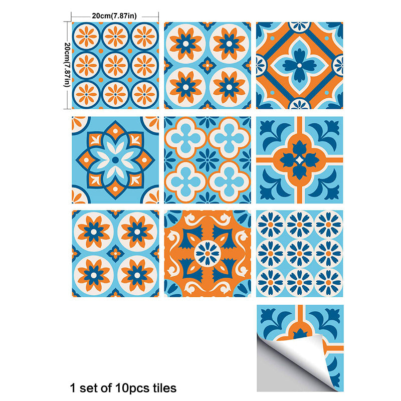 Orange-Blue Mandala Wallpaper Panel Peel and Stick Bohemian Style Restroom Wall Decor Clearhalo 'Wall Decor' 'Wallpaper' 1425148