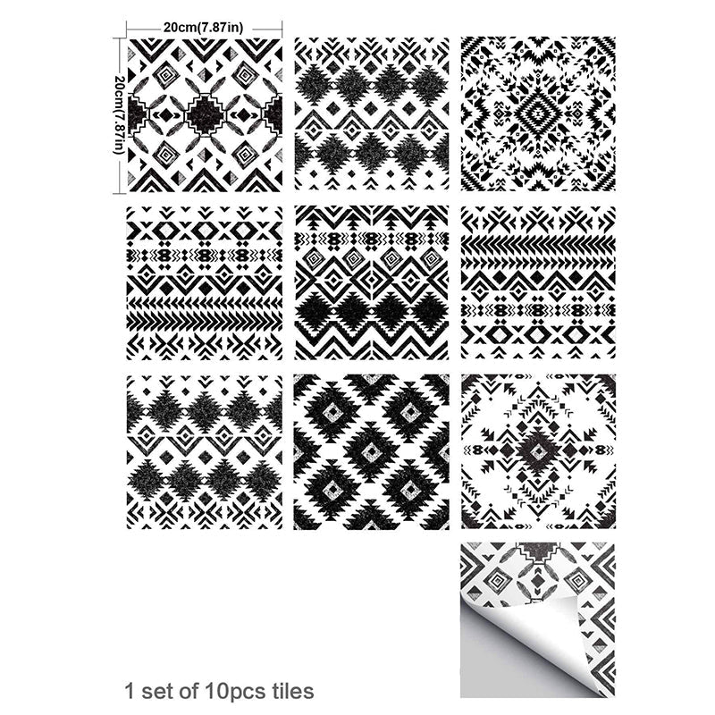 Exotic Mixed Pattern Adhesive Wallpaper Panels for Bathroom, Black and White, 8' L x 8