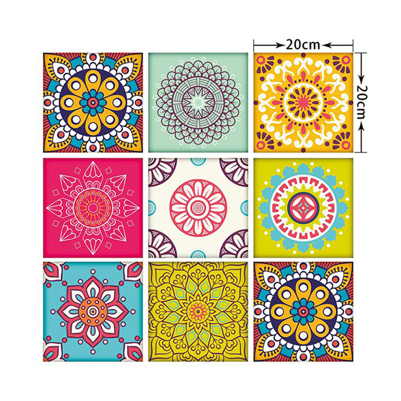 Mandala Peel and Stick Wallpaper Panel Set Rose Red-Blue-Green Boho Chic Wall Art Clearhalo 'Wall Decor' 'Wallpaper' 1425185