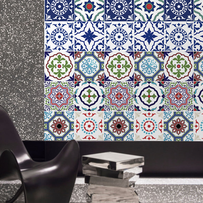 Bohemian Style Mandala Wallpaper Panel for Kitchen 4.3-sq ft Wall Art in Red-Blue-Green, Self-Stick Red-Blue-Green Clearhalo 'Wall Decor' 'Wallpaper' 1425220