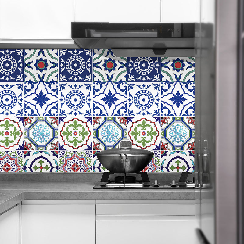 Bohemian Style Mandala Wallpaper Panel for Kitchen 4.3-sq ft Wall Art in Red-Blue-Green, Self-Stick Clearhalo 'Wall Decor' 'Wallpaper' 1425221