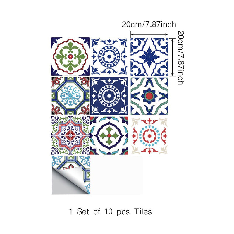 Bohemian Style Mandala Wallpaper Panel for Kitchen 4.3-sq ft Wall Art in Red-Blue-Green, Self-Stick Clearhalo 'Wall Decor' 'Wallpaper' 1425223