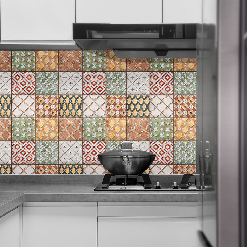 Orange-Green Trellis Wallpaper Panels Self-Sticking Bohemian Kitchen Wall Decoration Orange-Green Clearhalo 'Wall Decor' 'Wallpaper' 1425224