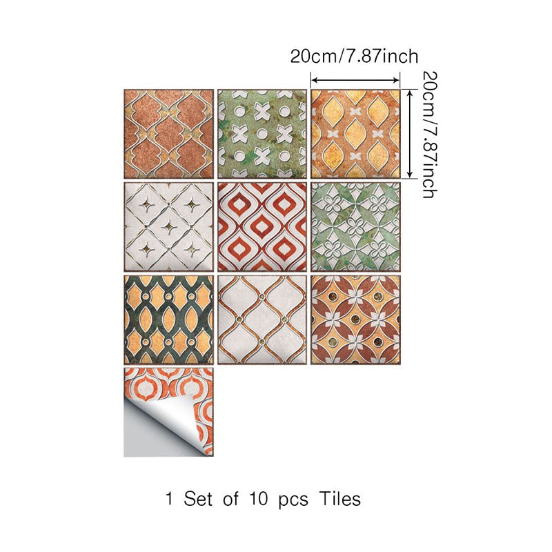 Orange-Green Trellis Wallpaper Panels Self-Sticking Bohemian Kitchen Wall Decoration Clearhalo 'Wall Decor' 'Wallpaper' 1425226