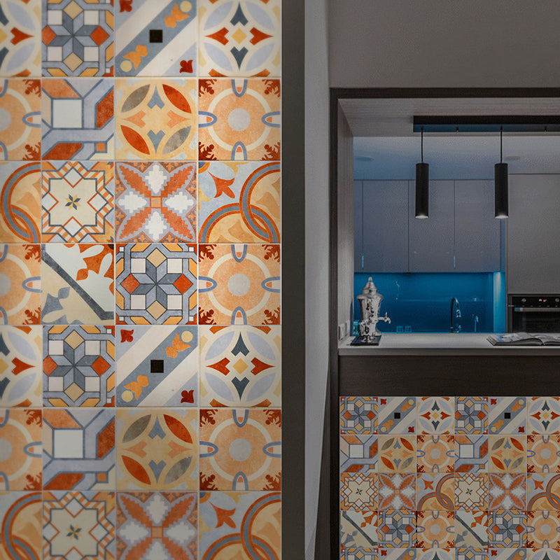 Boho Mosaics Tile Stick Wallpaper Panel Orange-Blue Kitchen Wall Covering, 8' x 8