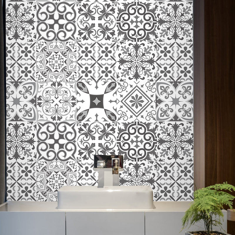 Ethnic Baroque Tiles Wallpaper Panel for Restaurant, Black and White, 8' L x 8