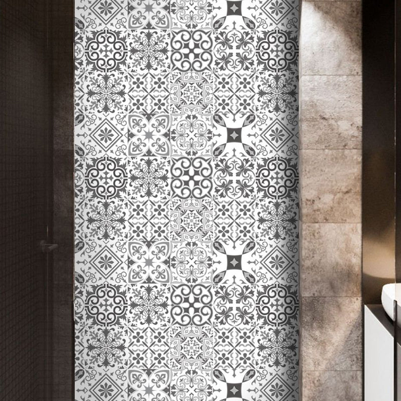 Ethnic Baroque Tiles Wallpaper Panel for Restaurant, Black and White, 8' L x 8