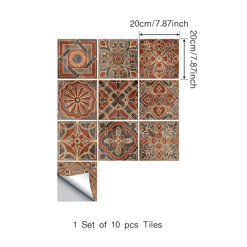 Orange Indian Tiles Wallpaper Panel Peel and Stick Boho Chic Stairway Wall Art (10 Pcs) Clearhalo 'Wall Decor' 'Wallpaper' 1425278