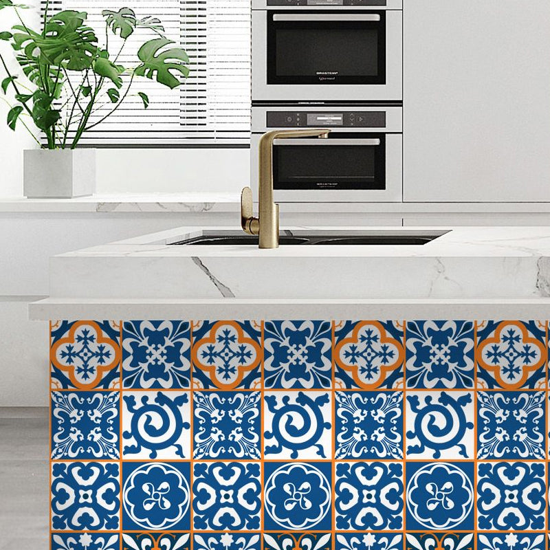 Moroccan Tiles Wallpaper Panel Set in Orange-Blue Self-Adhesive Wall Decor for Kitchen Clearhalo 'Wall Decor' 'Wallpaper' 1425295