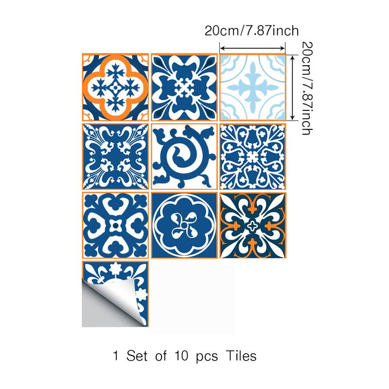 Moroccan Tiles Wallpaper Panel Set in Orange-Blue Self-Adhesive Wall Decor for Kitchen Clearhalo 'Wall Decor' 'Wallpaper' 1425296