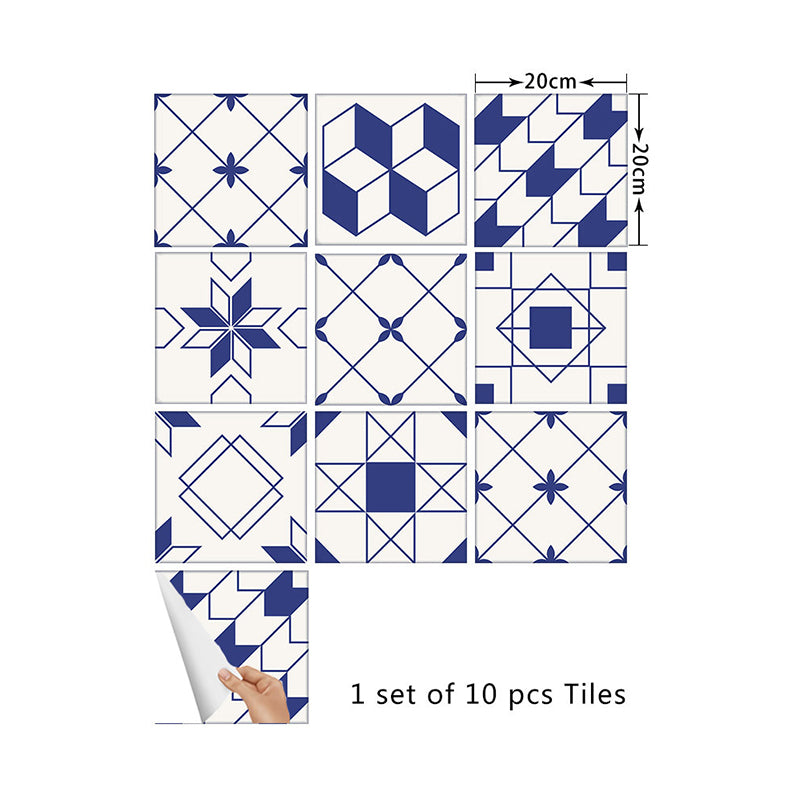 Modern Geometric Tiles Wallpaper Panels Blue-White Peel and Stick Wall Art for Living Room Clearhalo 'Modern wall decor' 'Modern' 'Wallpaper' Wall Decor' 1425312