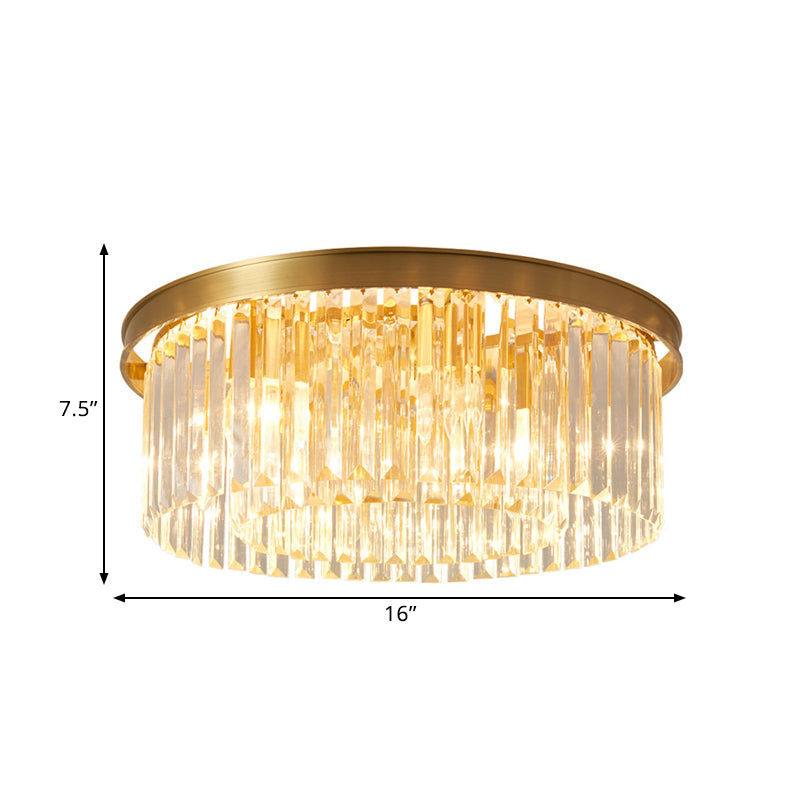 4/5 Bulbs Clear Crystal Prisms Light Fixture Gold Round Bedroom Flush Mount Lamp, 16