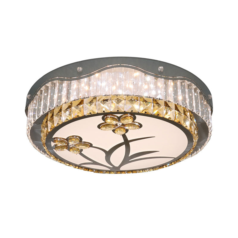 Drum Bedchamber Ceiling Lamp Modern Rectangular-Cut Crystals LED Chrome Flushmount Lighting with Flower Pattern Clearhalo 'Ceiling Lights' 'Close To Ceiling Lights' 'Close to ceiling' 'Flush mount' Lighting' 1425508