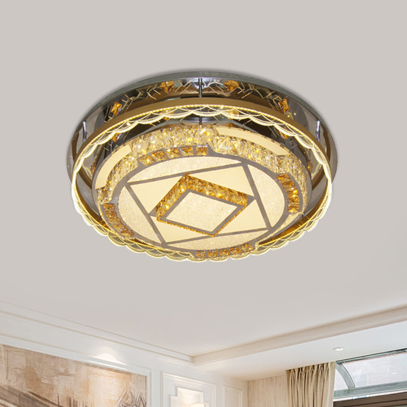 Contemporary Round Ceiling Lighting Crystal Blocks LED Flush Mount Lamp in Nickel for Bedroom Clearhalo 'Ceiling Lights' 'Close To Ceiling Lights' 'Close to ceiling' 'Flush mount' Lighting' 1425536