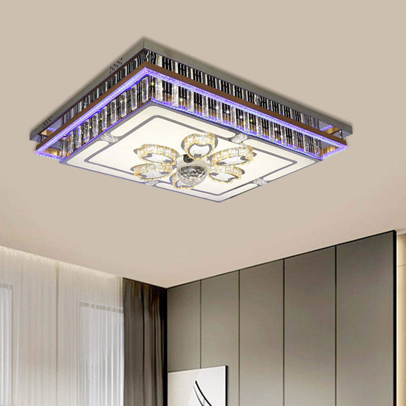 Rectangle Parlor Flush Mount Modern Clear Crystal Blocks Stainless-Steel LED Light Fixture Ceiling with Flower Pattern Clearhalo 'Ceiling Lights' 'Close To Ceiling Lights' 'Close to ceiling' 'Flush mount' Lighting' 1425560