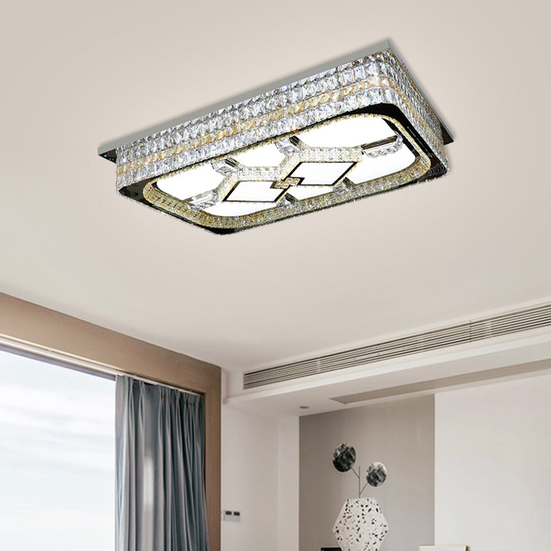 Rectangular Parlor Ceiling Lamp Modern Clear Crystal Blocks Stainless-Steel LED Flush Light Fixture Stainless-Steel Clearhalo 'Ceiling Lights' 'Close To Ceiling Lights' 'Close to ceiling' 'Flush mount' Lighting' 1425576