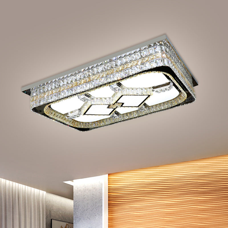 Rectangular Parlor Ceiling Lamp Modern Clear Crystal Blocks Stainless-Steel LED Flush Light Fixture Clearhalo 'Ceiling Lights' 'Close To Ceiling Lights' 'Close to ceiling' 'Flush mount' Lighting' 1425577