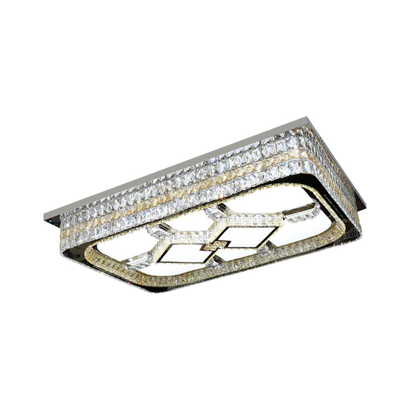 Rectangular Parlor Ceiling Lamp Modern Clear Crystal Blocks Stainless-Steel LED Flush Light Fixture Clearhalo 'Ceiling Lights' 'Close To Ceiling Lights' 'Close to ceiling' 'Flush mount' Lighting' 1425578