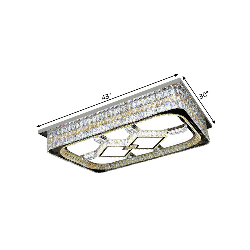 Rectangular Parlor Ceiling Lamp Modern Clear Crystal Blocks Stainless-Steel LED Flush Light Fixture Clearhalo 'Ceiling Lights' 'Close To Ceiling Lights' 'Close to ceiling' 'Flush mount' Lighting' 1425579