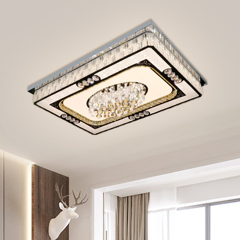 Nickel Rectangle Flush Light Fixture Contemporary Clear Crystal Blocks Great Room LED Ceiling Mount Clearhalo 'Ceiling Lights' 'Close To Ceiling Lights' 'Close to ceiling' 'Flush mount' Lighting' 1425584