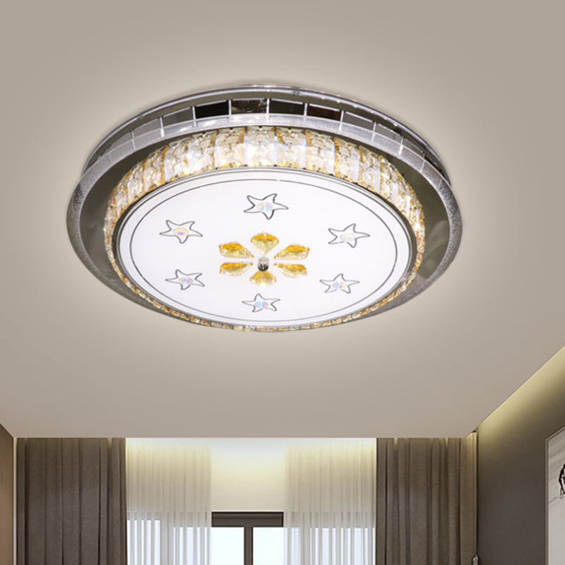 Modern Circular Ceiling Mount Clear Faceted Crystal Blocks LED Flush Light Fixture in Stainless-Steel Clearhalo 'Ceiling Lights' 'Close To Ceiling Lights' 'Close to ceiling' 'Flush mount' Lighting' 1425837