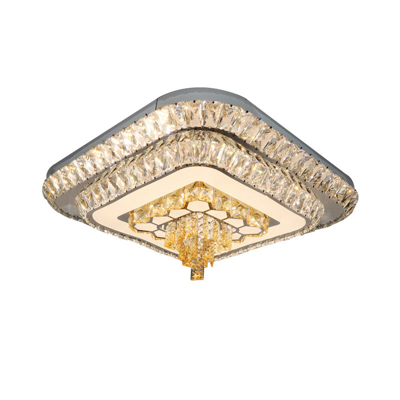 Grey Finish LED Flushmount Light Contemporary Clear Cut Crystal Blocks Square Ceiling Fixture Clearhalo 'Ceiling Lights' 'Close To Ceiling Lights' 'Close to ceiling' 'Flush mount' Lighting' 1425860