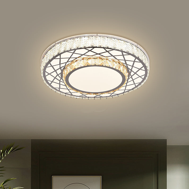 LED Clear Beveled Crystal Blocks Light Fixture Modern Stainless-Steel Round Great Room Flush Mount Fixture Stainless-Steel A Clearhalo 'Ceiling Lights' 'Close To Ceiling Lights' 'Close to ceiling' 'Flush mount' Lighting' 1425905