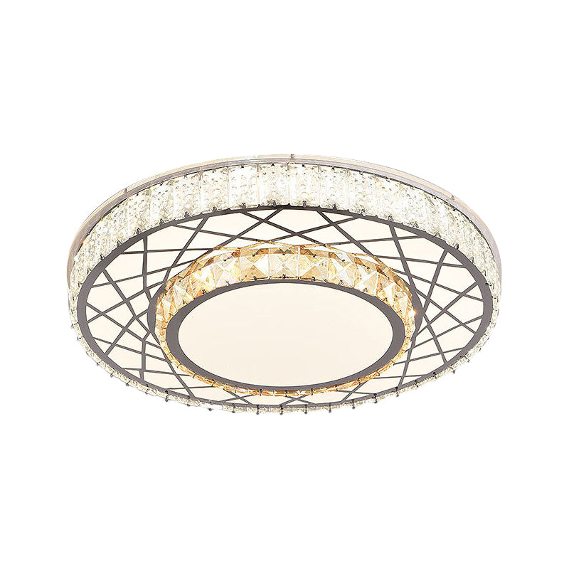 LED Clear Beveled Crystal Blocks Light Fixture Modern Stainless-Steel Round Great Room Flush Mount Fixture Clearhalo 'Ceiling Lights' 'Close To Ceiling Lights' 'Close to ceiling' 'Flush mount' Lighting' 1425907