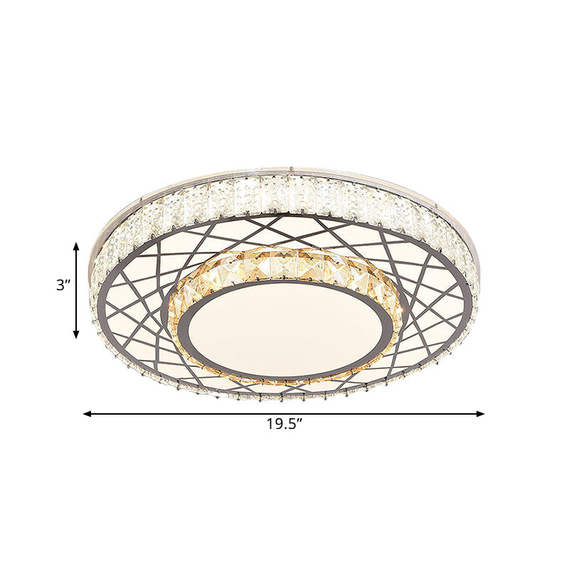 LED Clear Beveled Crystal Blocks Light Fixture Modern Stainless-Steel Round Great Room Flush Mount Fixture Clearhalo 'Ceiling Lights' 'Close To Ceiling Lights' 'Close to ceiling' 'Flush mount' Lighting' 1425908