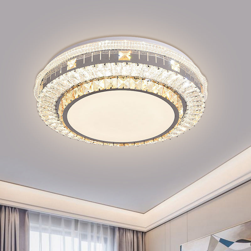 LED Clear Beveled Crystal Blocks Light Fixture Modern Stainless-Steel Round Great Room Flush Mount Fixture Stainless-Steel B Clearhalo 'Ceiling Lights' 'Close To Ceiling Lights' 'Close to ceiling' 'Flush mount' Lighting' 1425909