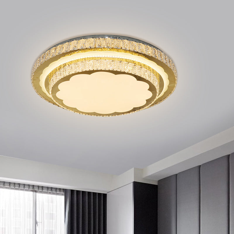 LED Flush Mount Lamp Modern Circular Clear Rectangular-Cut Crystals Ceiling Fixture in Stainless-Steel Stainless-Steel Clearhalo 'Ceiling Lights' 'Close To Ceiling Lights' 'Close to ceiling' 'Flush mount' Lighting' 1425921