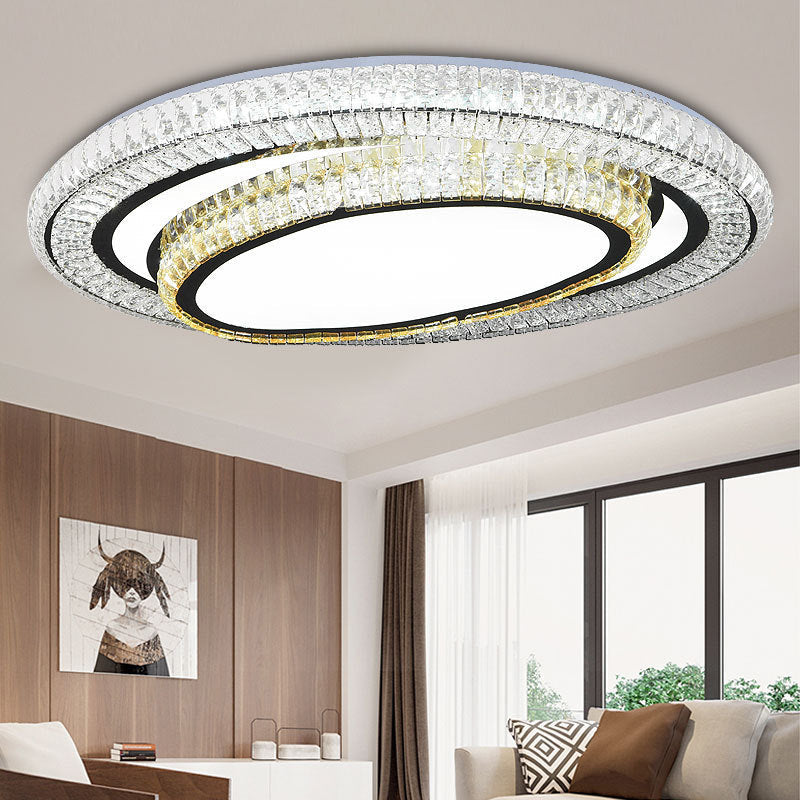 Black Finish LED Flushmount Light Modern Clear Rectangular-Cut Crystals Oval Ceiling Fixture Black Clearhalo 'Ceiling Lights' 'Close To Ceiling Lights' 'Close to ceiling' 'Flush mount' Lighting' 1425929