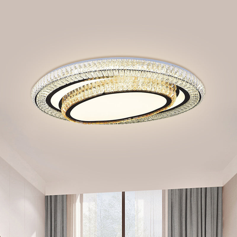 Black Finish LED Flushmount Light Modern Clear Rectangular-Cut Crystals Oval Ceiling Fixture Clearhalo 'Ceiling Lights' 'Close To Ceiling Lights' 'Close to ceiling' 'Flush mount' Lighting' 1425930